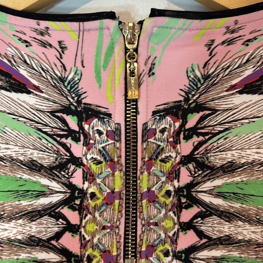 Hale Bob Pink Feather Print Dress Women  Sleeveless cut out back size medium - Picture 10 of 10